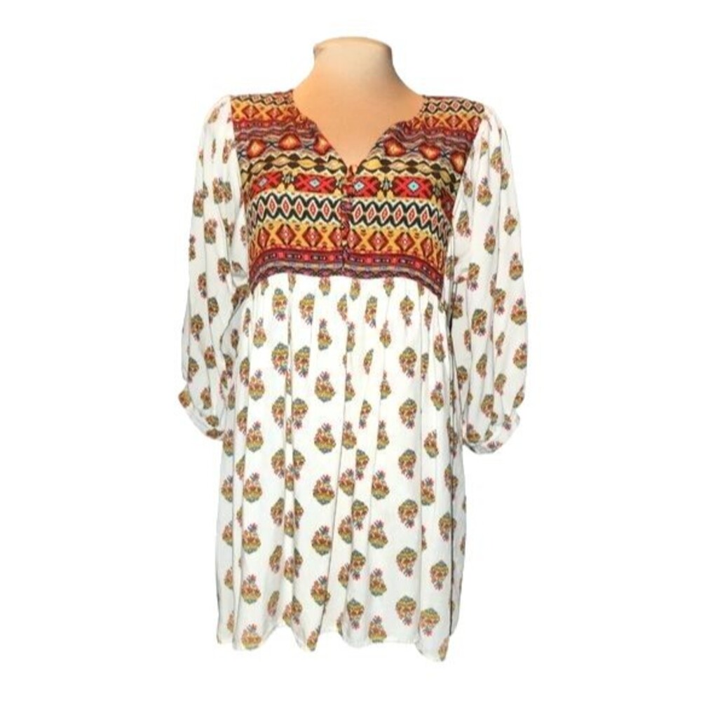 Umgee Multicolored Southwestern Floral Long Sleeve‎ Babydoll Dress Size L